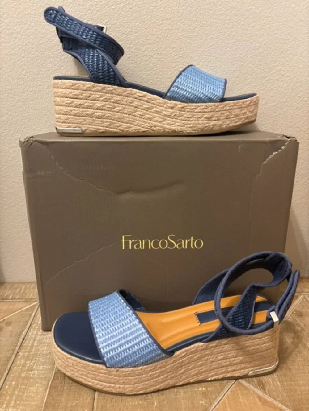 NEW Franco Sarto Tiffany Platform Espadrille Sandals Blue Size 7.5